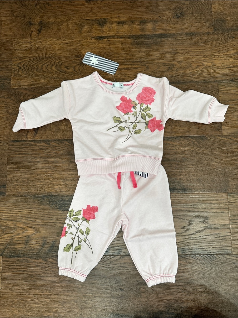 Girls Pink Rose Print Pajama Set